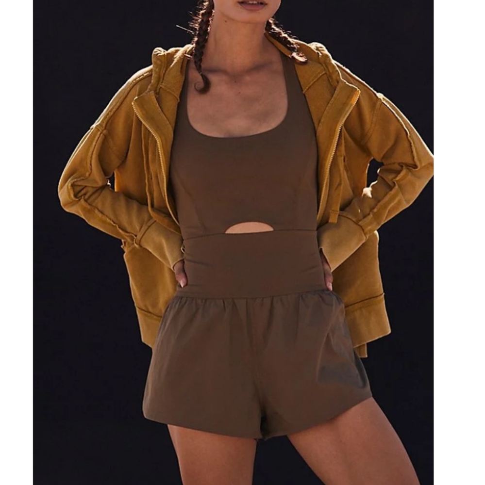 Free People Brown Jumpsuit with Mustard Jacket